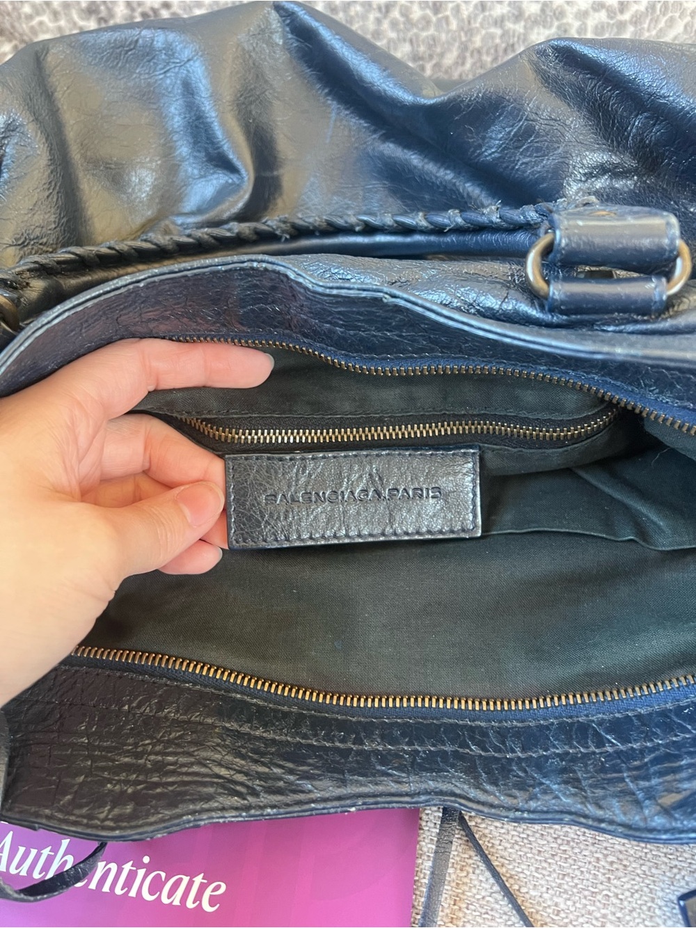 Balenciaga Vintage Le City Velo Navy Blue Leather Satchel Bag - Picture 9 of 12